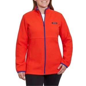 Lands' End Women's Vibrant Orange Blue Fleece Full Zip Utility Jacket